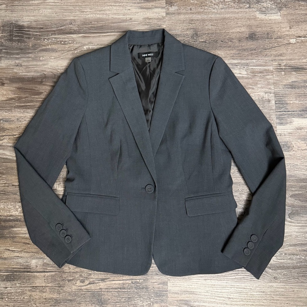 Nine West Women's Gray One-Button Blazer Jacket Size 6